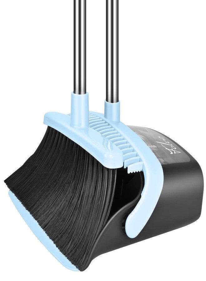 Folews Broom and Dustpan Set - 51 Inch Long Handle, Heavy Duty Commercial Large Combo for Lobby, Home, Kitchen, Outdoor, Indoor - Blue - Image 1